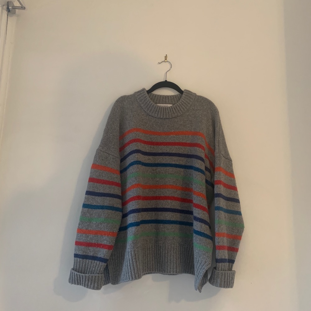 La Ligne Marin Sweater, Gray/Rainbow Stripe, Sz. L